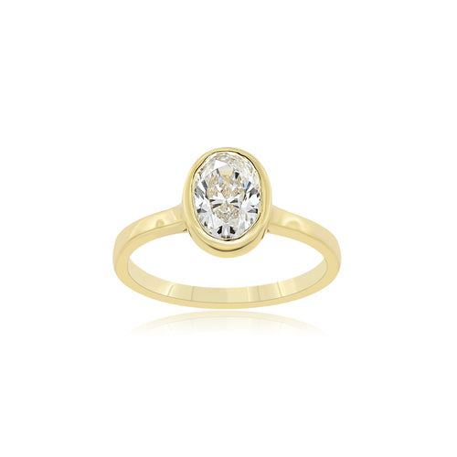 Lab Diamond 14K Gold Oval Ring with Stylish Bezel Setting