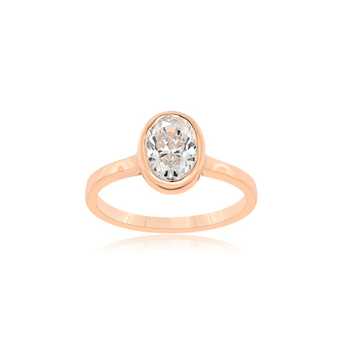 14K Gold Bezel Set Oval Lab-Grown Diamond Solitaire Ring -1CT