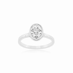 14K Gold Bezel Set Oval Lab-Grown Diamond Solitaire Ring -1CT