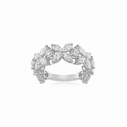 14K Gold Marquise & Round Diamond Floral Band  2,1/2 CT Statement Ring