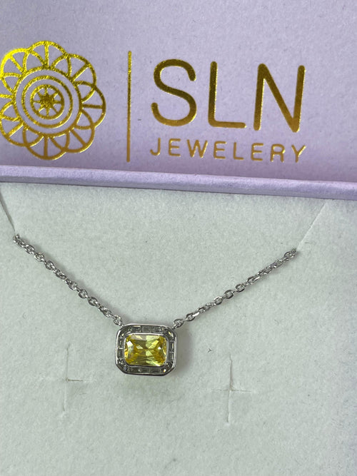 Gemstone Majesty: 14K Gold Gemstone Rectangle Pendant with Chain