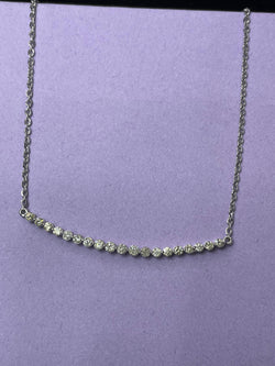 Dazzling Curve: 14K Gold Round Diamond Curve Bar Pendant Necklace