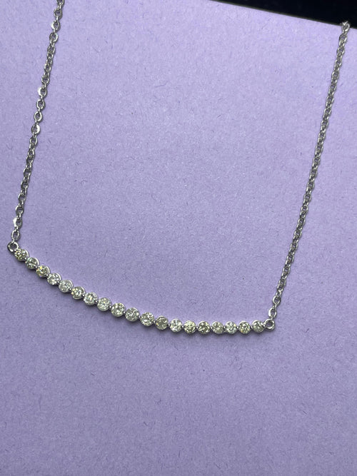 Dazzling Curve: 14K Gold Round Diamond Curve Bar Pendant Necklace