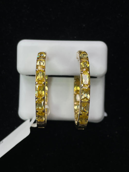 10K Gold Magic: Gemstone Adorned Hoop Earrings