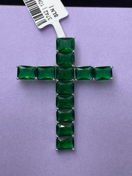 Divine Sparkle: 10K Gold Gemstone Cross Pendant