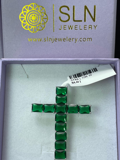 Divine Sparkle: 10K Gold Gemstone Cross Pendant