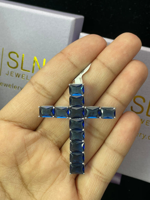 Divine Sparkle: 10K Gold Gemstone Cross Pendant