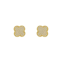 14K GOLD CLOVER DIAMOND STUD EARRINGS – LUXURIOUS PAVE DESIGN