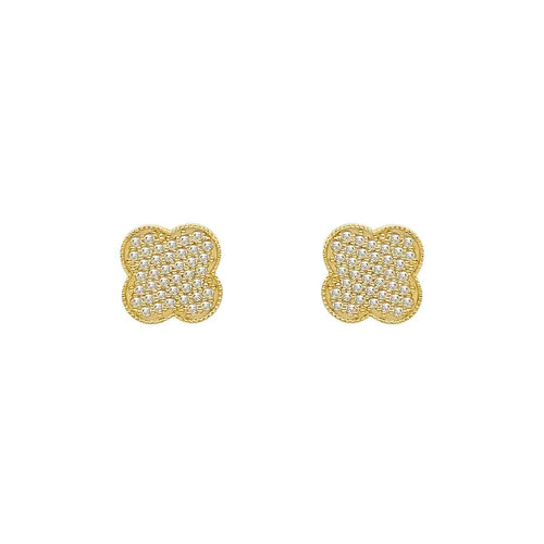 14K GOLD CLOVER DIAMOND STUD EARRINGS – LUXURIOUS PAVE DESIGN