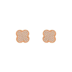 14K GOLD CLOVER DIAMOND STUD EARRINGS – LUXURIOUS PAVE DESIGN