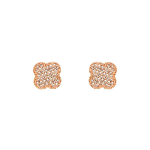 14K GOLD CLOVER DIAMOND STUD EARRINGS – LUXURIOUS PAVE DESIGN