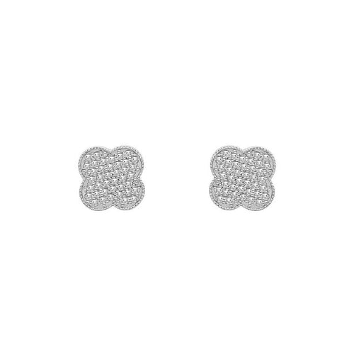 14K GOLD CLOVER DIAMOND STUD EARRINGS – LUXURIOUS PAVE DESIGN