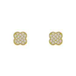 14K Gold Clover Diamond Stud Earrings | Elegant Floral Design