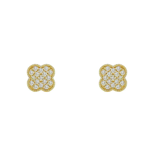 14K Gold Clover Diamond Stud Earrings | Elegant Floral Design