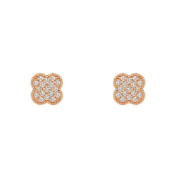 14K Gold Clover Diamond Stud Earrings | Elegant Floral Design