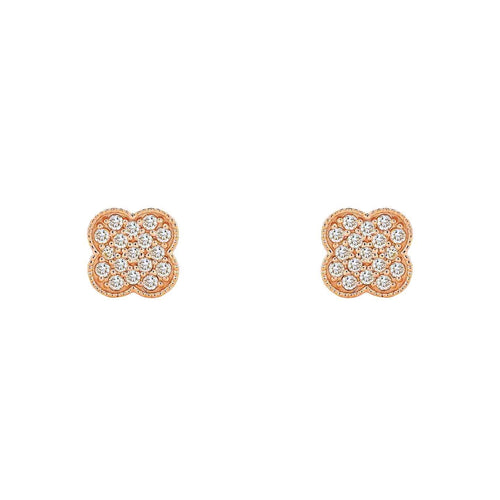 14K Gold Clover Diamond Stud Earrings | Elegant Floral Design