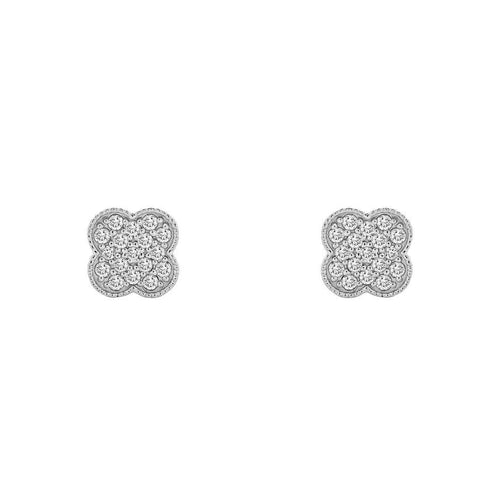 14K Gold Clover Diamond Stud Earrings | Elegant Floral Design