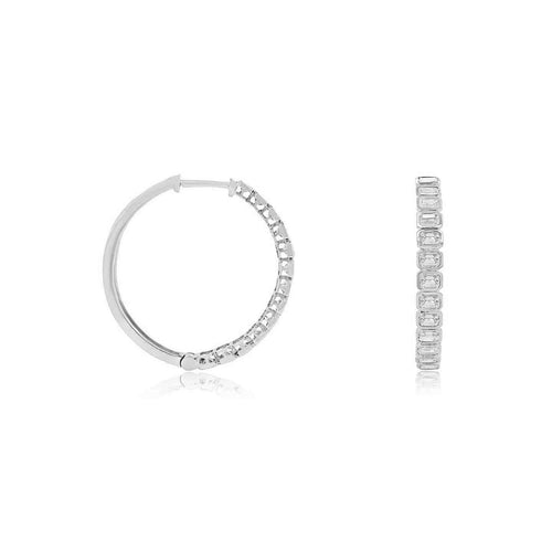 14K GOLD EMERALD-CUT DIAMOND HOOP EARRINGS – ELEGANT INSIDE-OUT DESIGN