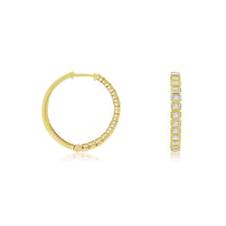 14K GOLD EMERALD-CUT DIAMOND HOOP EARRINGS – ELEGANT INSIDE-OUT DESIGN