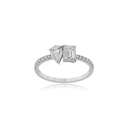 14K GOLD PEAR & EMERALD CUT DIAMOND TOI ET MOI RING - 1.16 CT MODERN STATEMENT RING