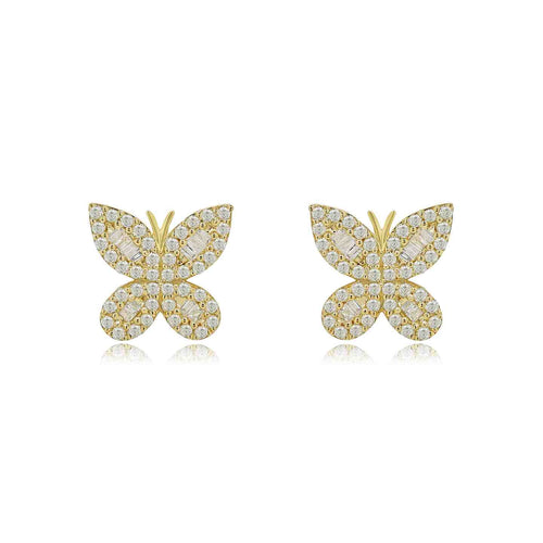 14K GOLD BUTTERFLY DIAMOND STUD EARRINGS – ELEGANT PAVE DESIGN