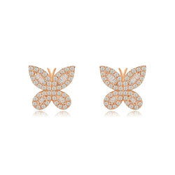 14K GOLD BUTTERFLY DIAMOND STUD EARRINGS – ELEGANT PAVE DESIGN