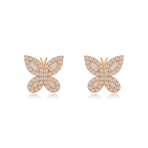 14K GOLD BUTTERFLY DIAMOND STUD EARRINGS – ELEGANT PAVE DESIGN