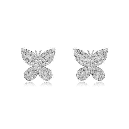 14K GOLD BUTTERFLY DIAMOND STUD EARRINGS – ELEGANT PAVE DESIGN