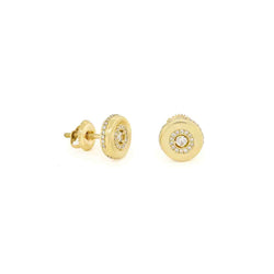 14K GOLD BEZEL-SET DIAMOND STUD EARRINGS – MODERN HALO DESIGN