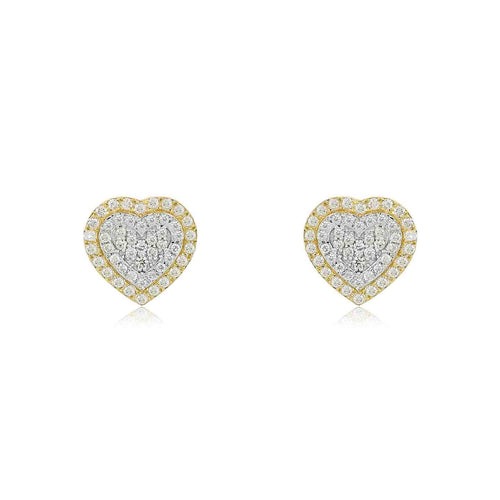 14K GOLD DOUBLE HALO HEART DIAMOND STUD EARRINGS – ROMANTIC & LUXURIOUS