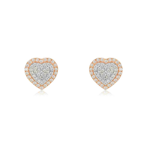 14K GOLD DOUBLE HALO HEART DIAMOND STUD EARRINGS – ROMANTIC & LUXURIOUS