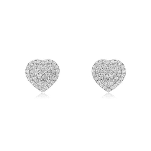 14K GOLD DOUBLE HALO HEART DIAMOND STUD EARRINGS – ROMANTIC & LUXURIOUS