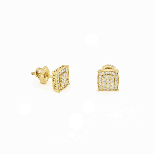 14K GOLD SQUARE CLUSTER DIAMOND STUD EARRINGS – BOLD & SPARKLING