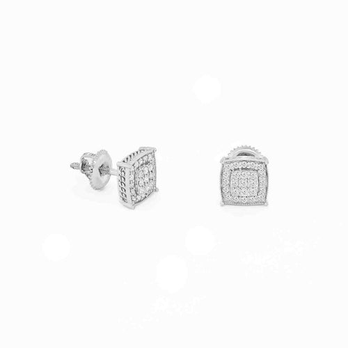 14K GOLD SQUARE CLUSTER DIAMOND STUD EARRINGS – BOLD & SPARKLING