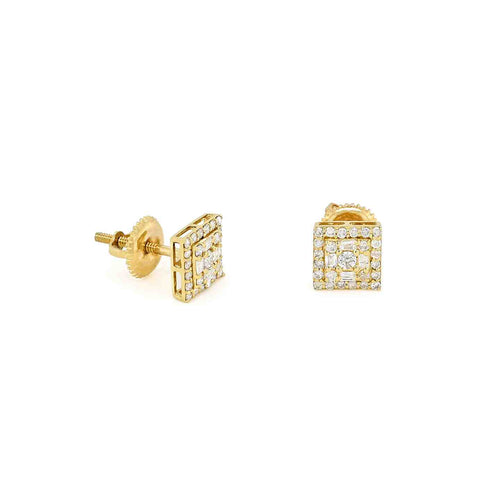 14K GOLD SQUARE PAVE DIAMOND STUD EARRINGS - TIMELESS LUXURY