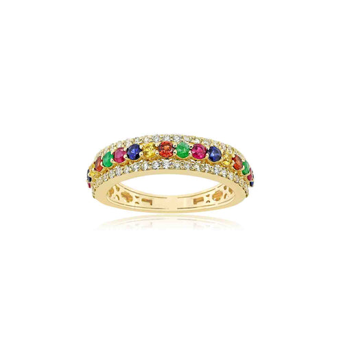 14K GOLD MULTICOLOR GEMSTONE & DIAMOND BAND - 0.39 CT VIBRANT ETERNITY RING