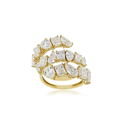 14K GOLD MULTI-SHAPE DIAMOND SPIRAL RING - 6.39 CT LUXURY STATEMENT PIECE