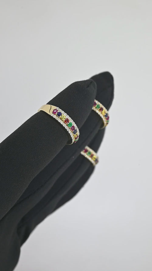 14K GOLD MULTICOLOR GEMSTONE & DIAMOND BAND - 0.39 CT VIBRANT ETERNITY RING