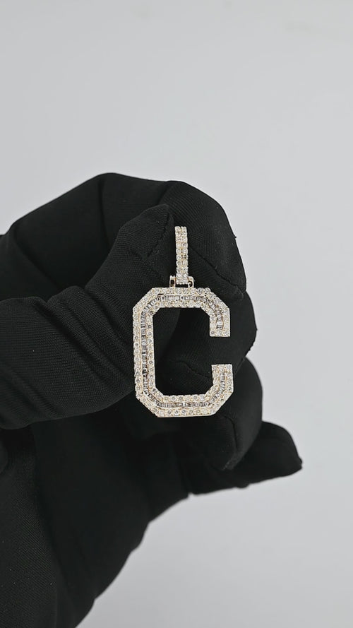 Brilliantly Bespoke: 14K Gold Baguette Initial C Pendant