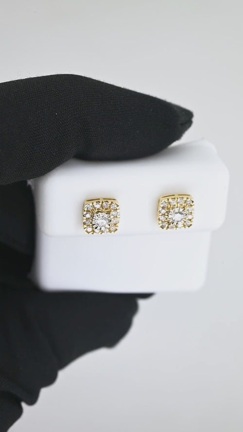 14K Gold Square Halo Diamond Stud Earrings | Timeless Elegance