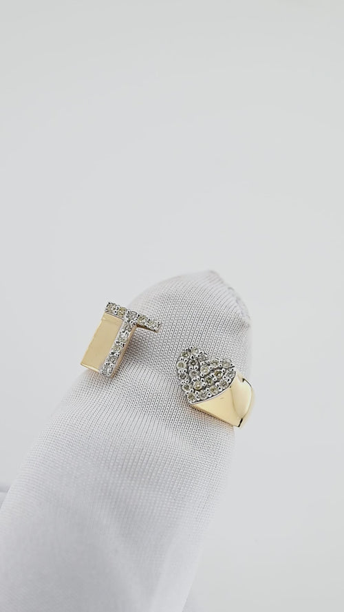 Timeless Treasures: 14K Gold Heart-Shaped Initial T Ring with Diamonds