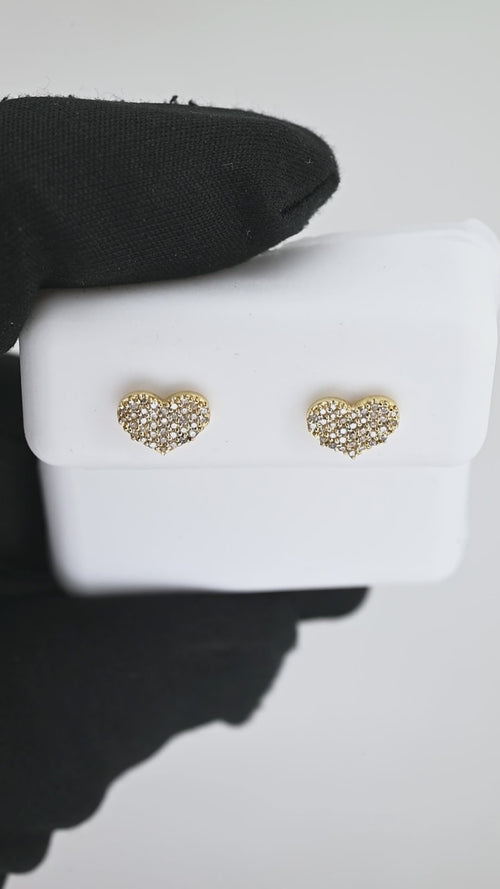 14K GOLD HEART PAVE DIAMOND STUD EARRINGS – ROMANTIC & SPARKLING