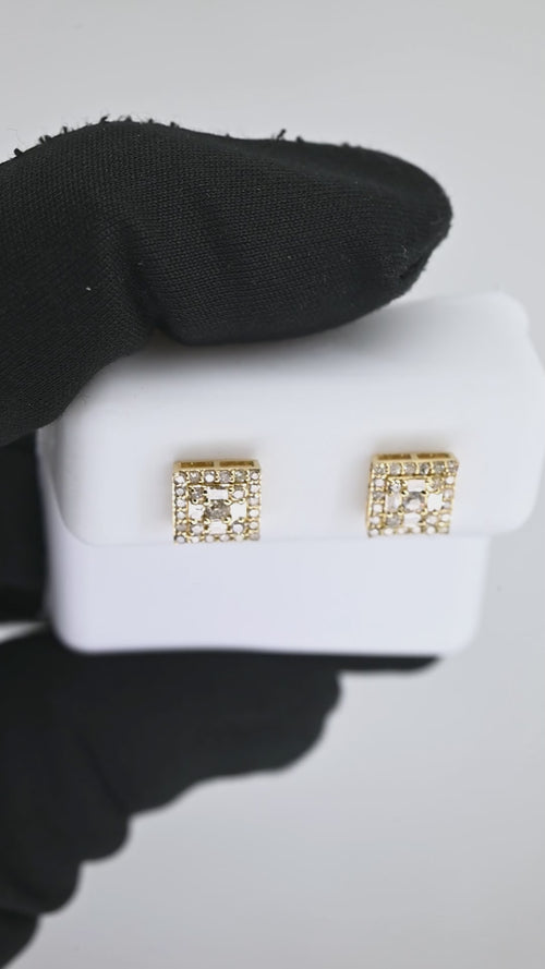 14K GOLD SQUARE PAVE DIAMOND STUD EARRINGS - TIMELESS LUXURY