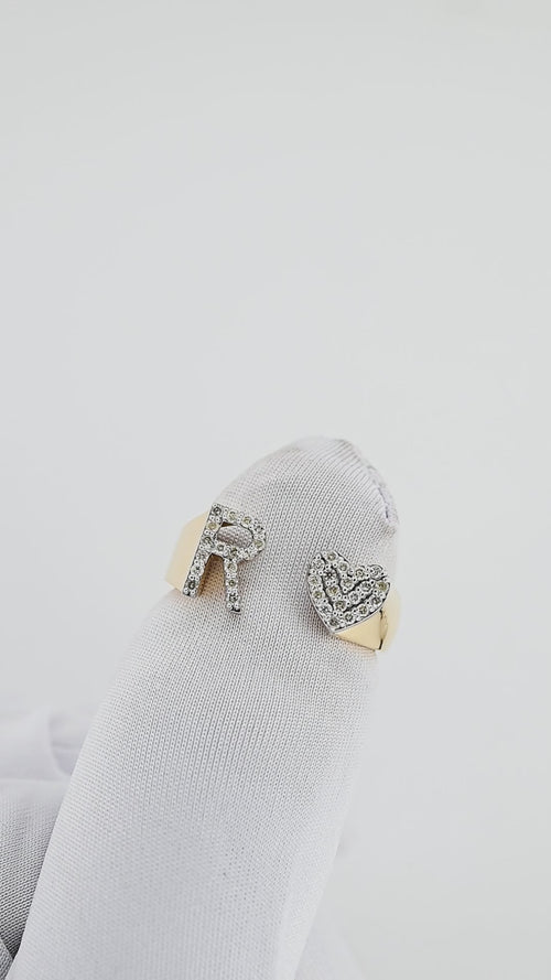 Radiant Love: 14K Gold Heart Initial R Ring adorned with Diamonds