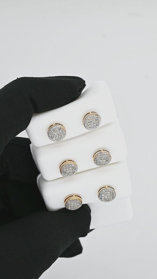 14K GOLD ROUND PAVE DIAMOND STUD EARRINGS – CLASSIC TWO-TONE DESIGN