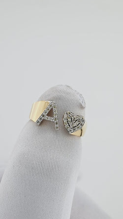 Radiant Affection: 14K Gold Heart Initial A Ring Adorned with Diamonds