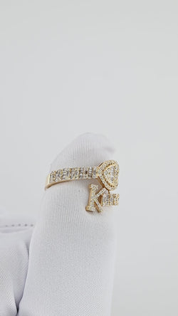 Radiant Affection: 14K Gold Heart and 'K' Initial Ring