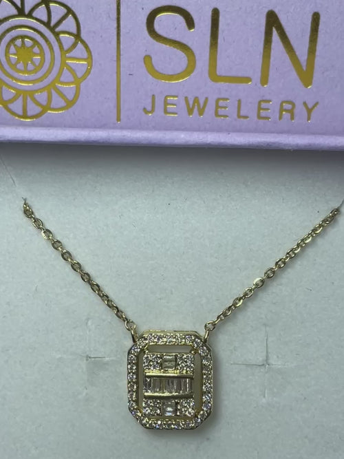 Golden Symmetry:Stylish Rectangle Pendant & Chain in 14K Gold