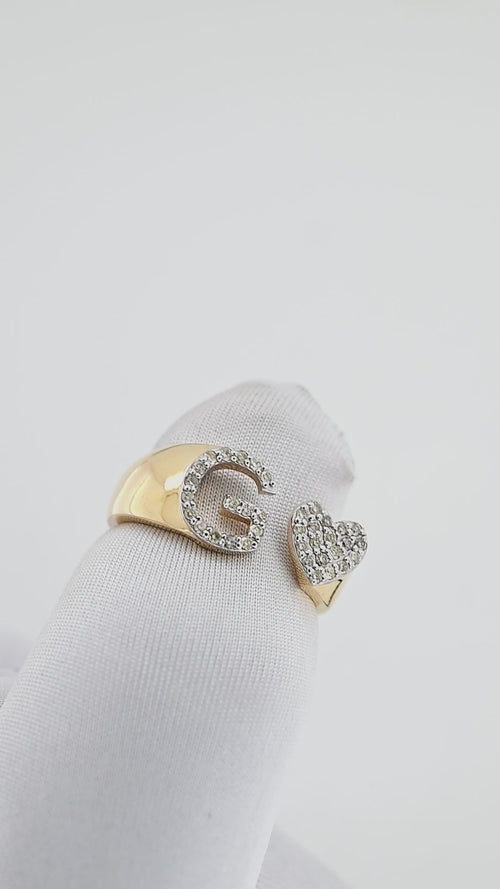 Radiant Affection: 14K Gold Heart Initial A Ring Adorned with Diamonds