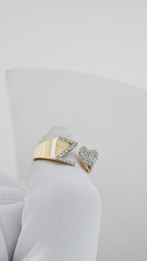 Radiant Affection: 14K Gold Heart Initial A Ring Adorned with Diamonds